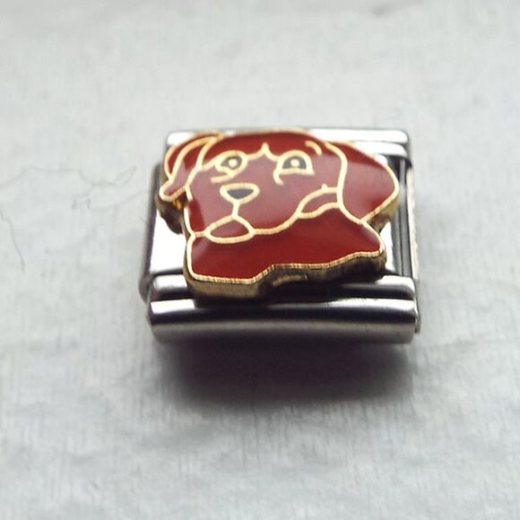 Brown enamel Lab dog face 9mm stainless steel Italian charm bracelet link new - Picture 1 of 2